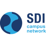 a logo two inverted quotation marks against a background of a contrasting circle with the label SDI campus network